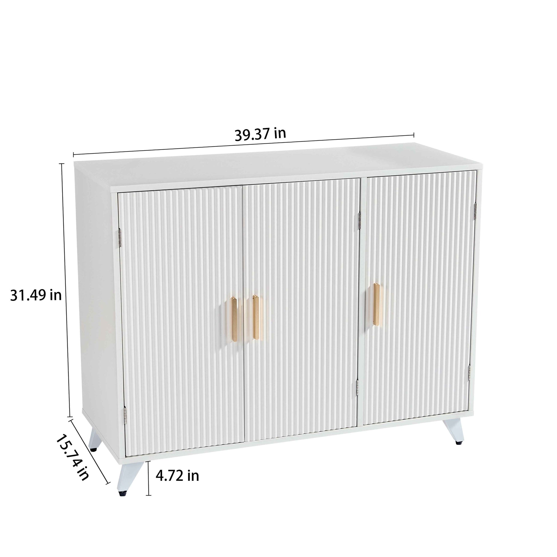 White Sideboard Buffet Cabinet With Wavy Texture Door