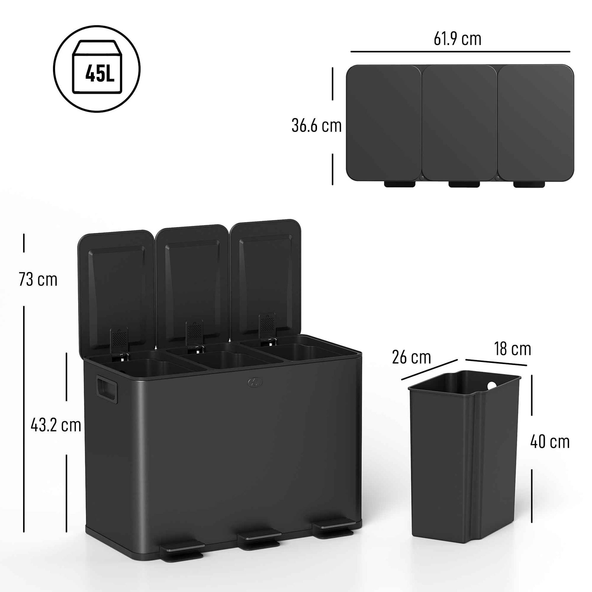 Sleek 3 x 15L Triple Kitchen Pedal Bin - Effortless Waste Management