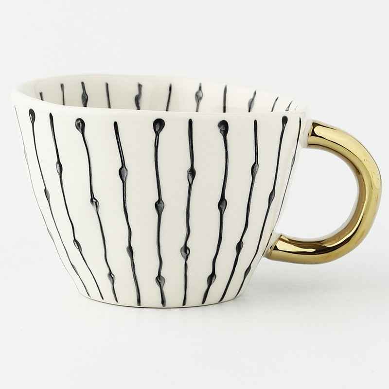 Hand Painted Geometric Ceramic Mugs With Gold Handle Handmade Irregular Cups For Coffee Tea Milk Oatmeal Creative Birthday Gifts