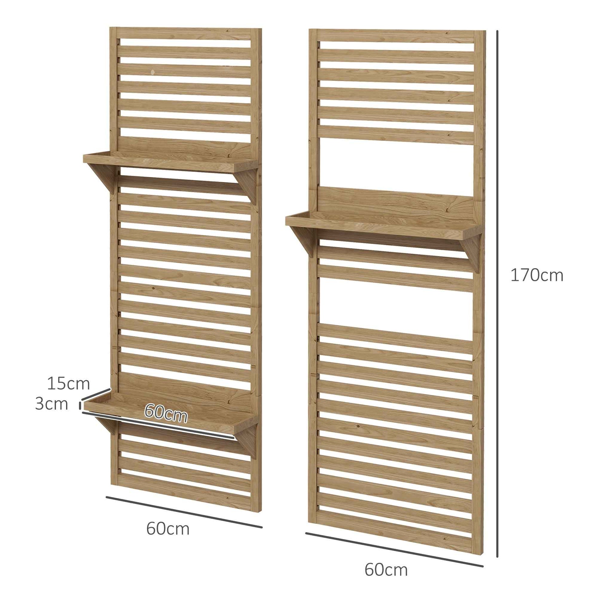Wall Mounted Plant Stands Set Of 2, Fir Wood Flower Stand With Shelves And Slatted Trellis For Patio, Balcony, Porch