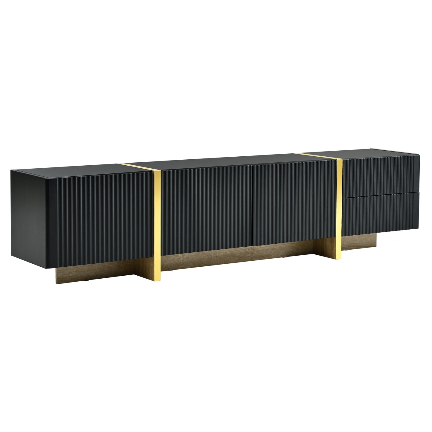 Modern Black Fluted TV Stand For 80 Inch Tv With Storage
