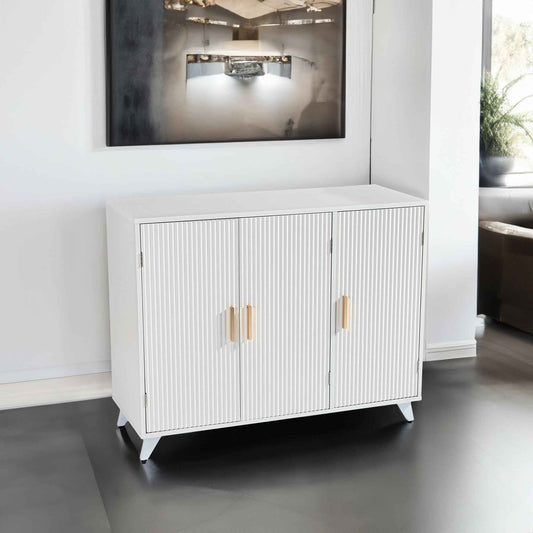 White Sideboard Buffet Cabinet With Wavy Texture Door
