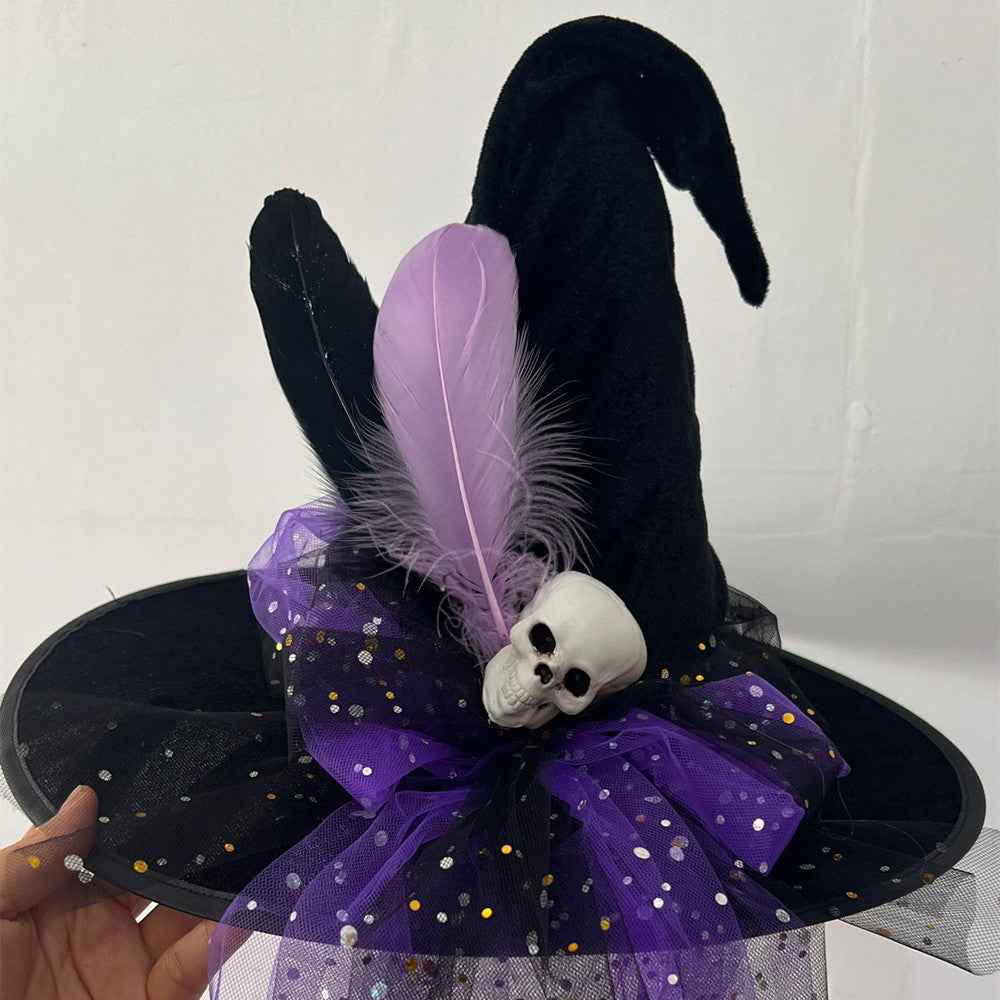 Fringe Halloween Hat Witch Hat Decorative Party Costume for Kids Photo Props Lace Halloween Pointed Hat