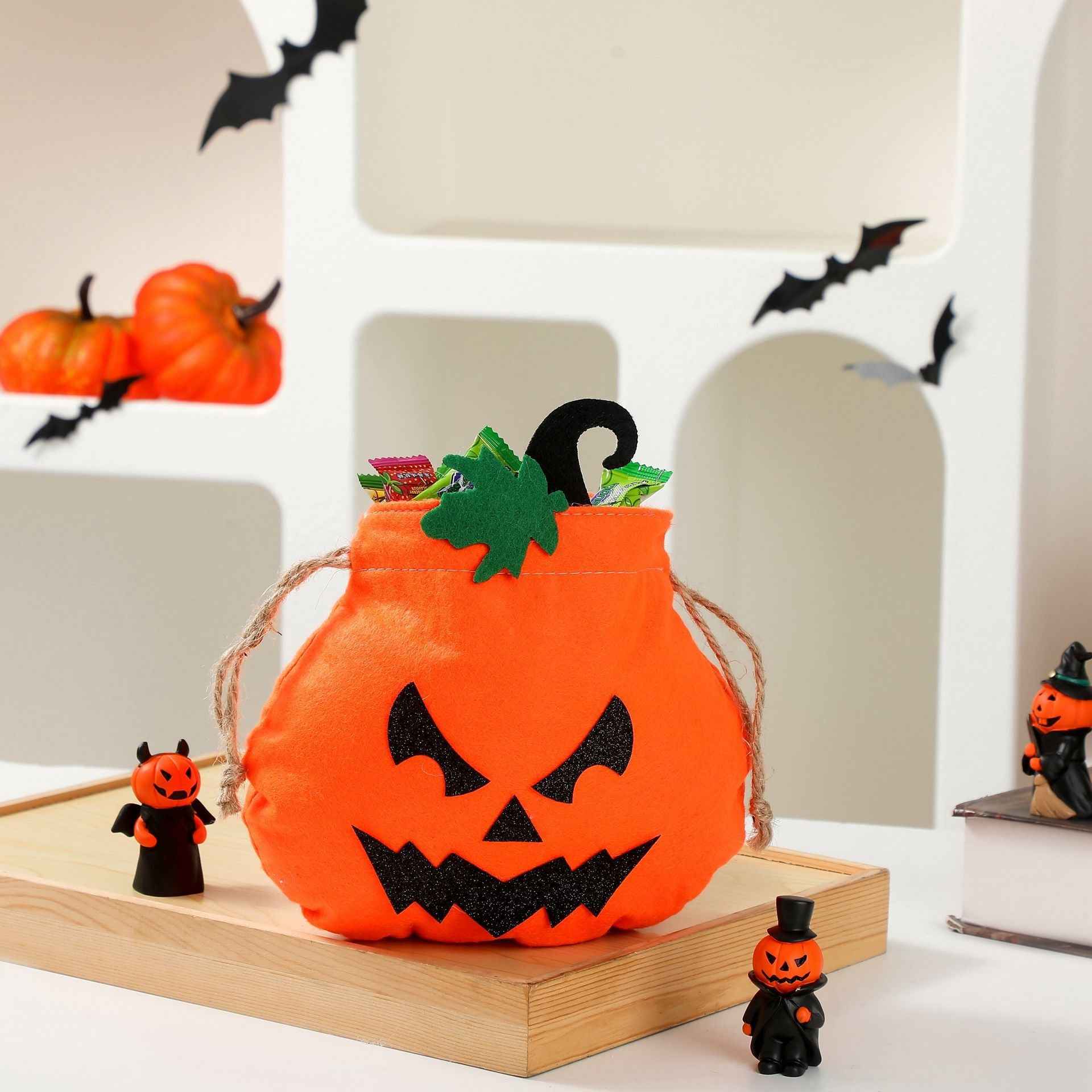 Halloween Decorative Pumpkin Face Tote Bag for Kids Candy Gift Bag Pumpkin Bag
