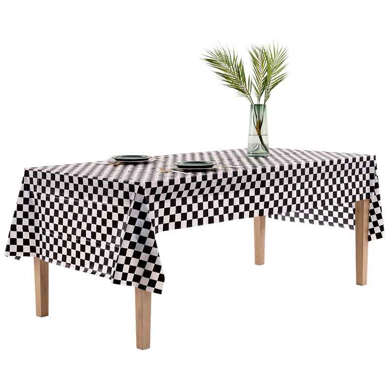 Racing Black White Grid PEVA Disposable Tablecloth For Birthday Party