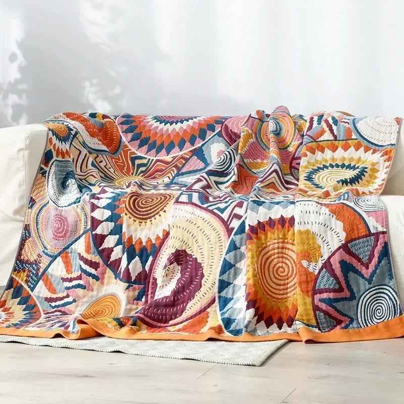 1pc Bohemian Style Flannel Blanket Nordic Tribal Print, Ultra Soft Lightweight for Sofa, Bed, Travel, Season, Home Decor Gift