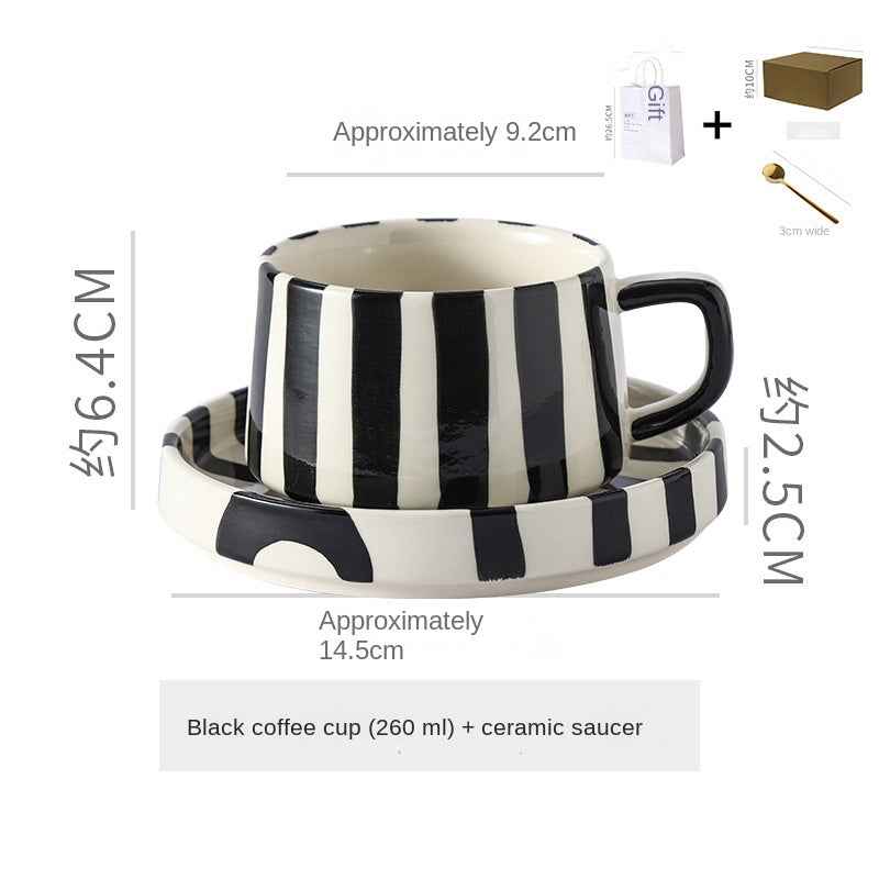 Simple Hand-Drawn Stripe Ceramic Mug, Creative Multi-Color Gift Cup, Coffee Cup with Saucer