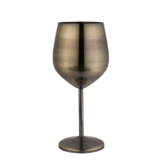 500ml Creative 304 Stainless Steel Single Layer High Footed Red Wine Glass Colorful Large Capacity Drum-Shaped Drop Resistant Copper-Plated Wine Glass