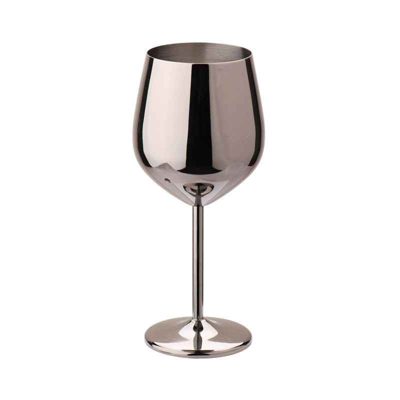 500ml Creative 304 Stainless Steel Single Layer High Footed Red Wine Glass Colorful Large Capacity Drum-Shaped Drop Resistant Copper-Plated Wine Glass