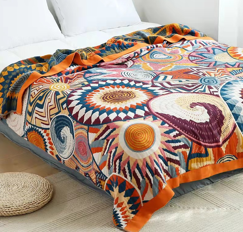 1pc Bohemian Style Flannel Blanket Nordic Tribal Print, Ultra Soft Lightweight for Sofa, Bed, Travel, Season, Home Decor Gift