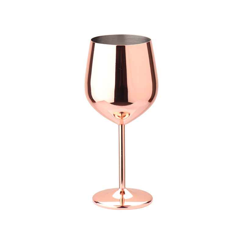 500ml Creative 304 Stainless Steel Single Layer High Footed Red Wine Glass Colorful Large Capacity Drum-Shaped Drop Resistant Copper-Plated Wine Glass