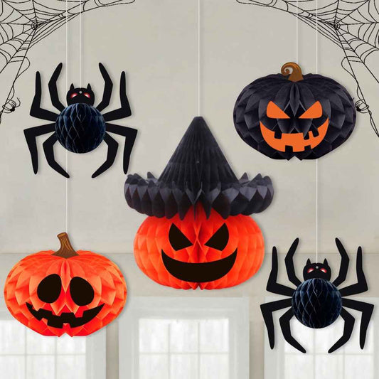 Halloween Decoration Honeycomb Ball Hanging Ornament Halloween Party Decoration Pumpkin Spider 3D Honeycomb