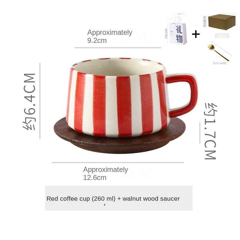 Simple Hand-Drawn Stripe Ceramic Mug, Creative Multi-Color Gift Cup, Coffee Cup with Saucer