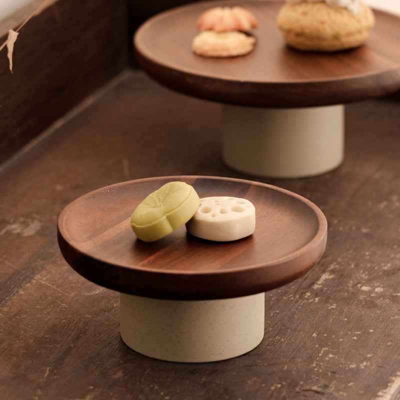 Acacia wood cake tray living room household Dim sum tray clay high fruit tray