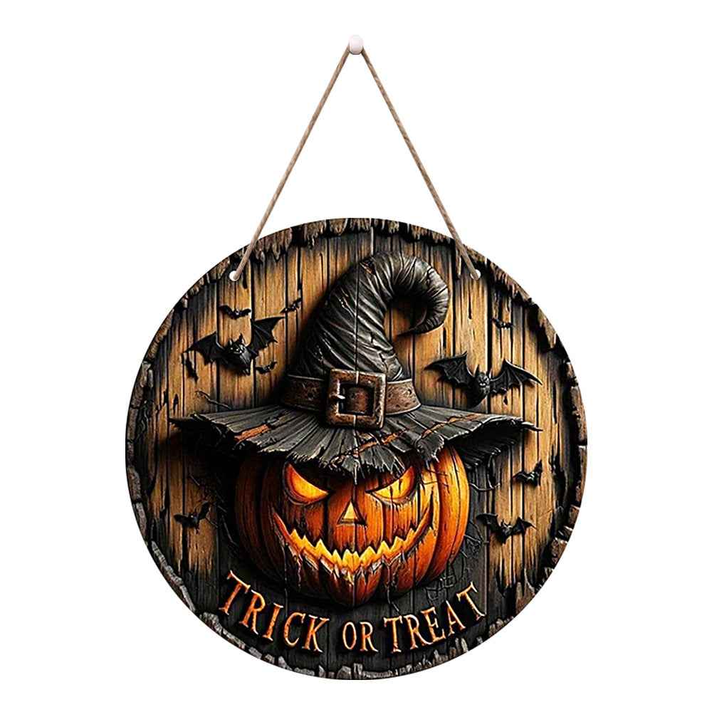 Halloween Wooden Round Pumpkin Sign Plaque Door Hanging Decor for Halloween Party Wooden Front Door Sign