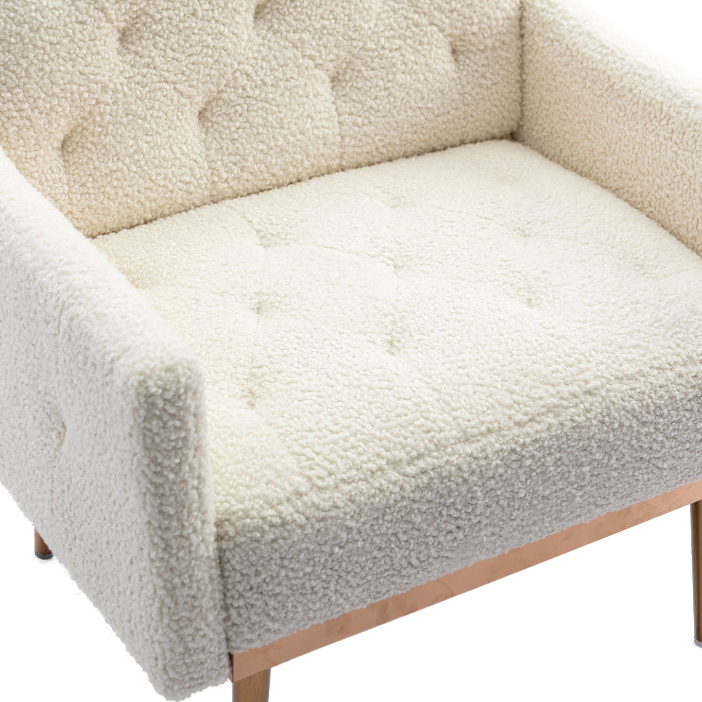 Coolmore Modern White Teddy Fabric Armchair With Gold Legs