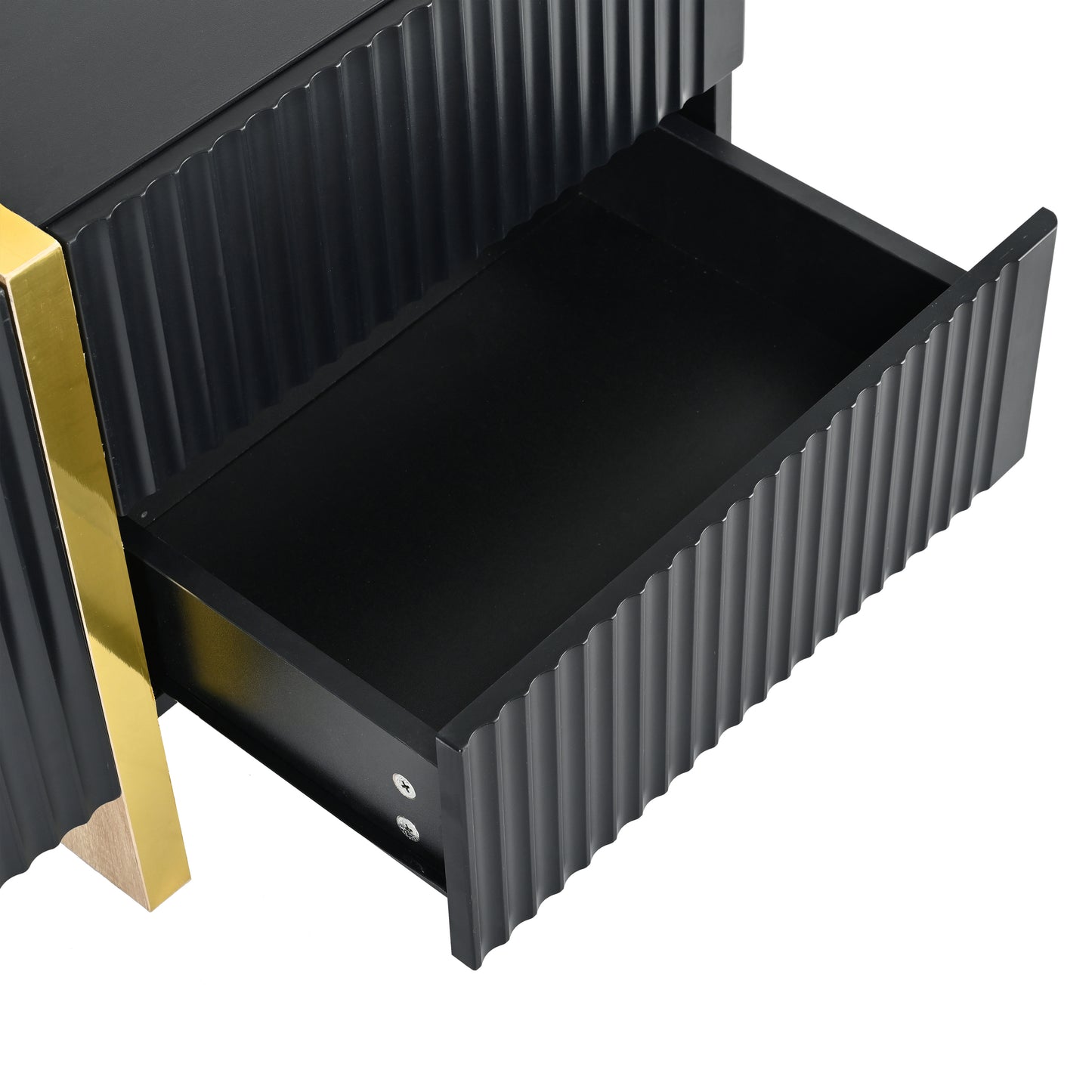 Modern Black Fluted TV Stand For 80 Inch Tv With Storage