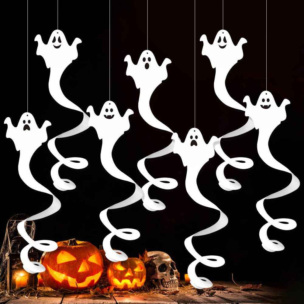 White Paper Ghost Halloween Hanging Ornament 8 Piece Set Party Decor