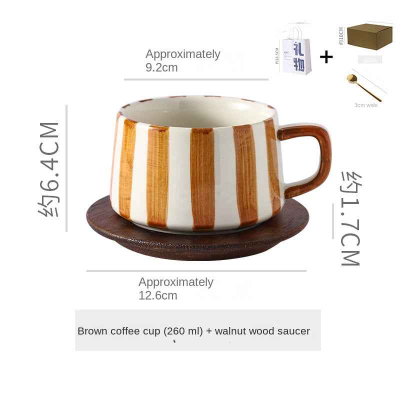 Simple Hand-Drawn Stripe Ceramic Mug, Creative Multi-Color Gift Cup, Coffee Cup with Saucer