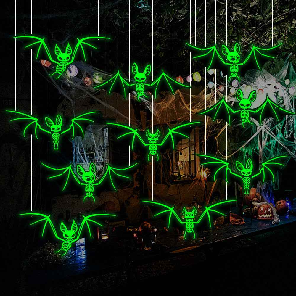 10pcs Halloween Decorations 3D Hanging Bat Fluorescent Glow-in-the-Dark Wall Stickers for Haunted House Party Decoration