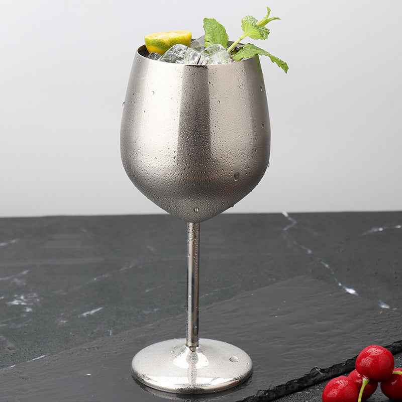 500ml Creative 304 Stainless Steel Single Layer High Footed Red Wine Glass Colorful Large Capacity Drum-Shaped Drop Resistant Copper-Plated Wine Glass