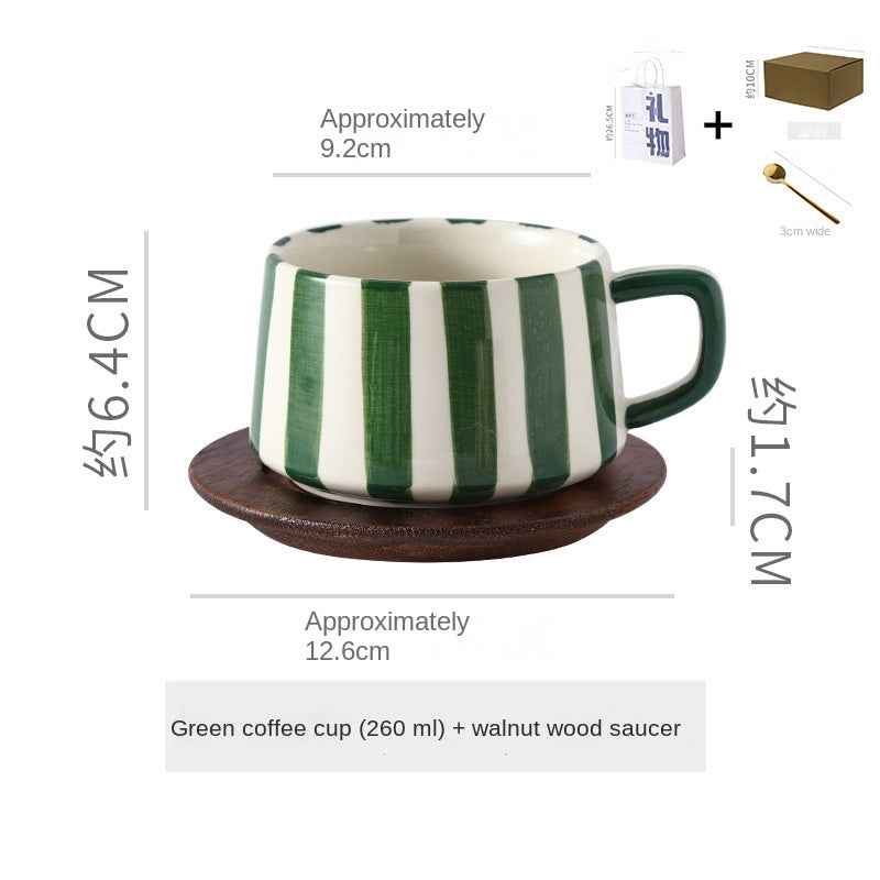Simple Hand-Drawn Stripe Ceramic Mug, Creative Multi-Color Gift Cup, Coffee Cup with Saucer