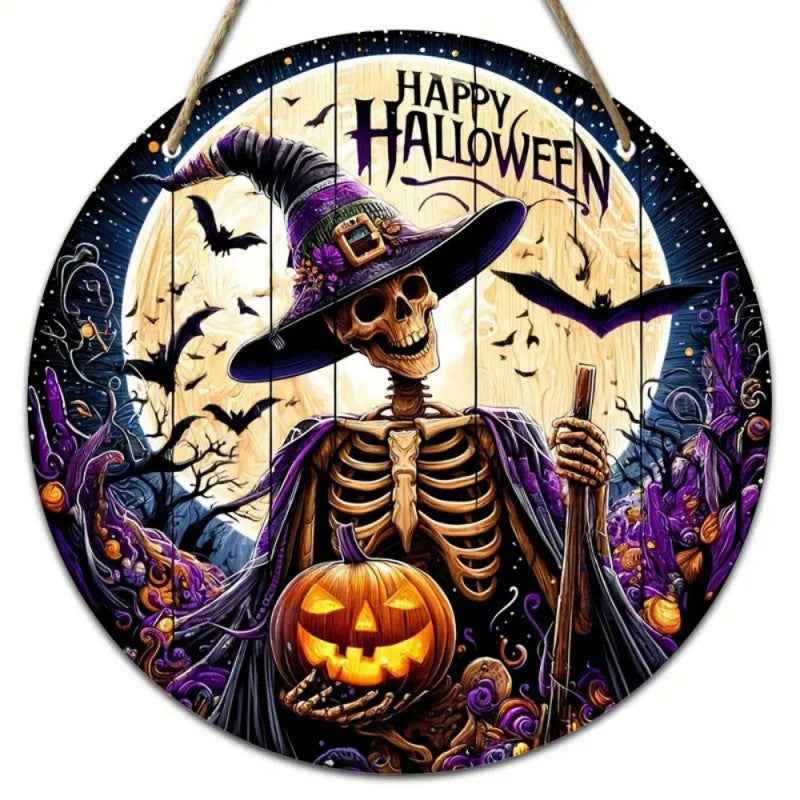 Halloween Wooden Round Pumpkin Sign Plaque Door Hanging Decor for Halloween Party Wooden Front Door Sign