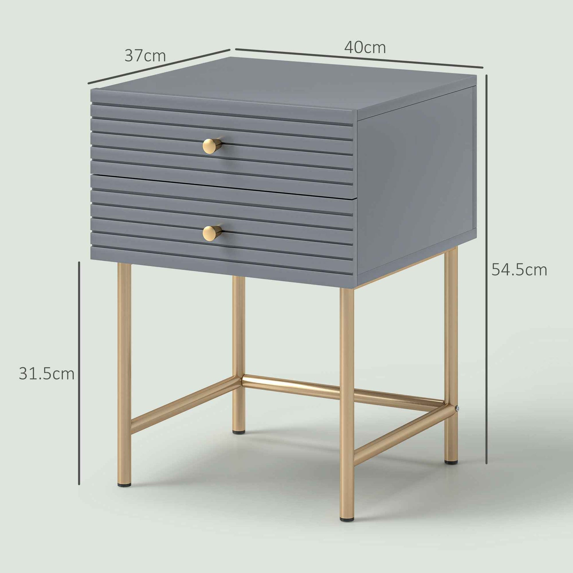 Set Of Two Elegant Bedside Tables - Grey/Gold-Tone