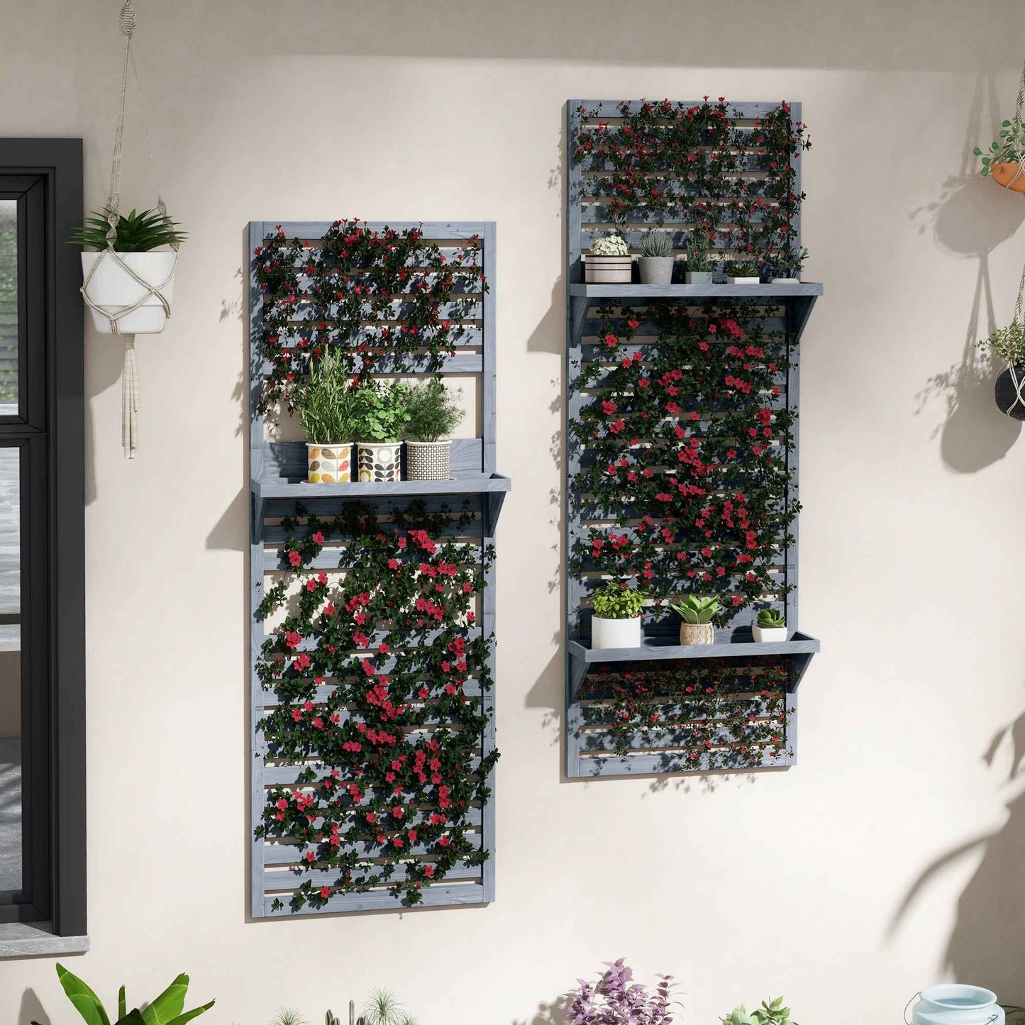 Elevate Your Garden Aesthetics with Our Wall Mounted Plant Stands Set of 2 – Fir Wood Flower Shelves for Balcony and Patio