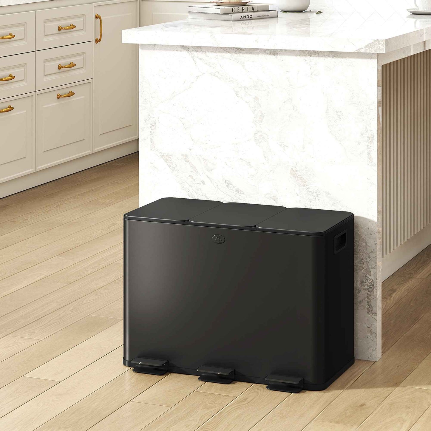 Sleek 3 x 15L Triple Kitchen Pedal Bin - Effortless Waste Management