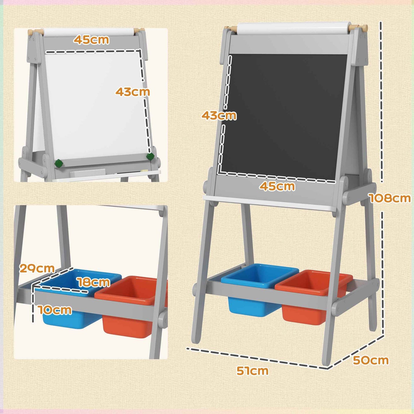 Art Easel For Kids With Paper Roll, Double-Sided Painting Easel With Chalkboard, Whiteboard