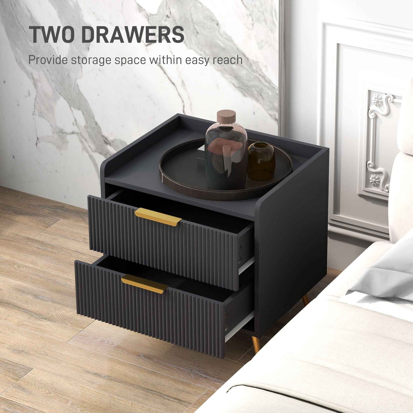 Elegant Two-Drawer Bedside Table - Black