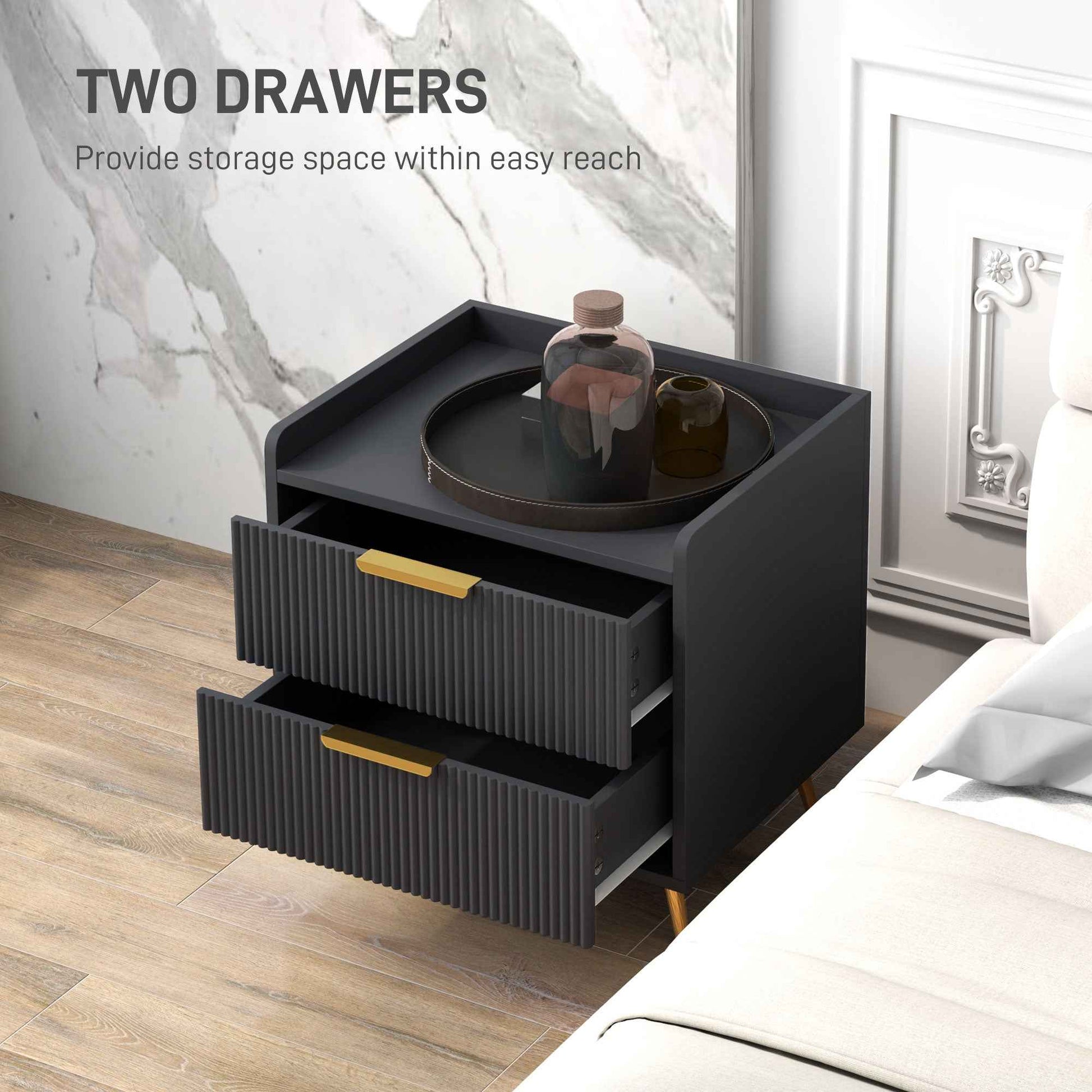 Elegant Two-Drawer Bedside Table - Black